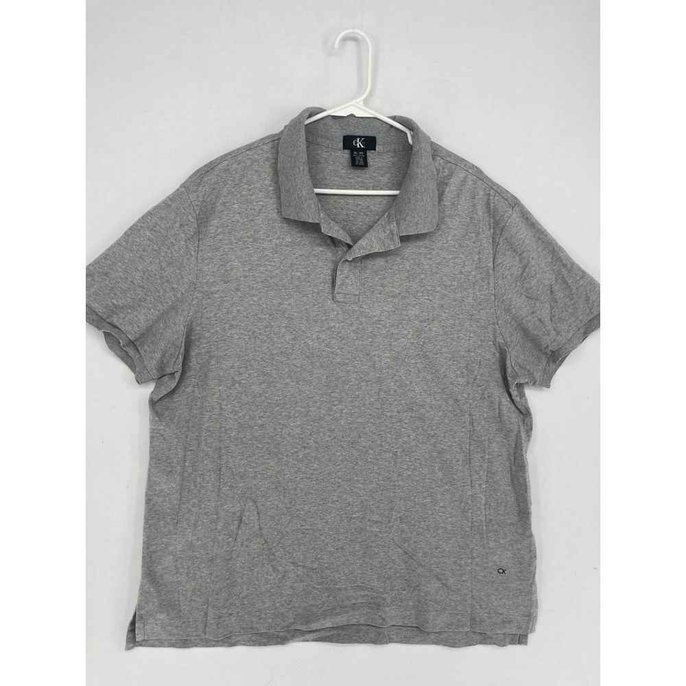 Calvin Klein Mens Polo Shirt XL Gray Short Sleeve 100% Cotton Jersey Logo Top